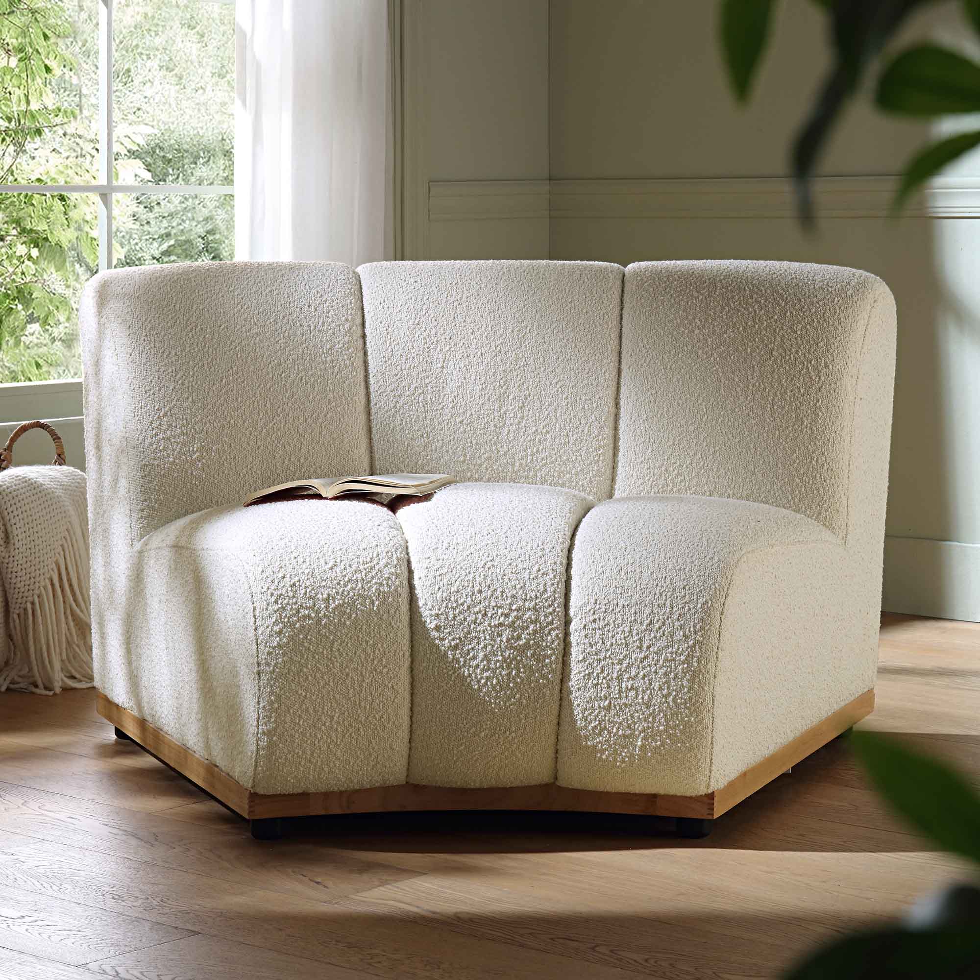 Granvia Ecru Boucle Sectional Sofa, 1-Seater Curved Sofa