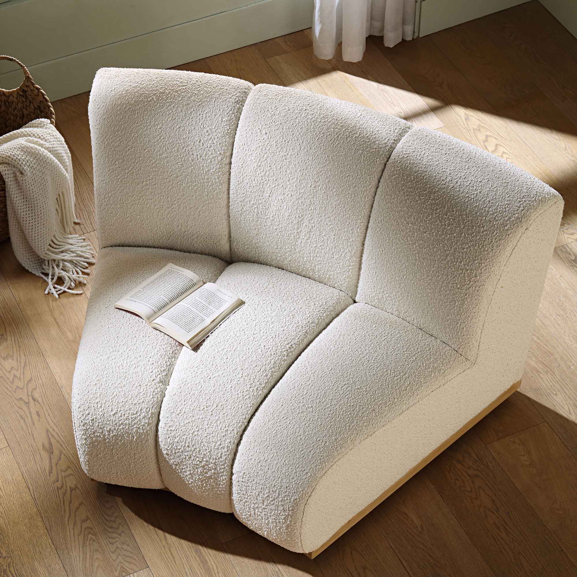 Granvia Ecru Boucle Sectional Sofa, 1-Seater Curved Sofa