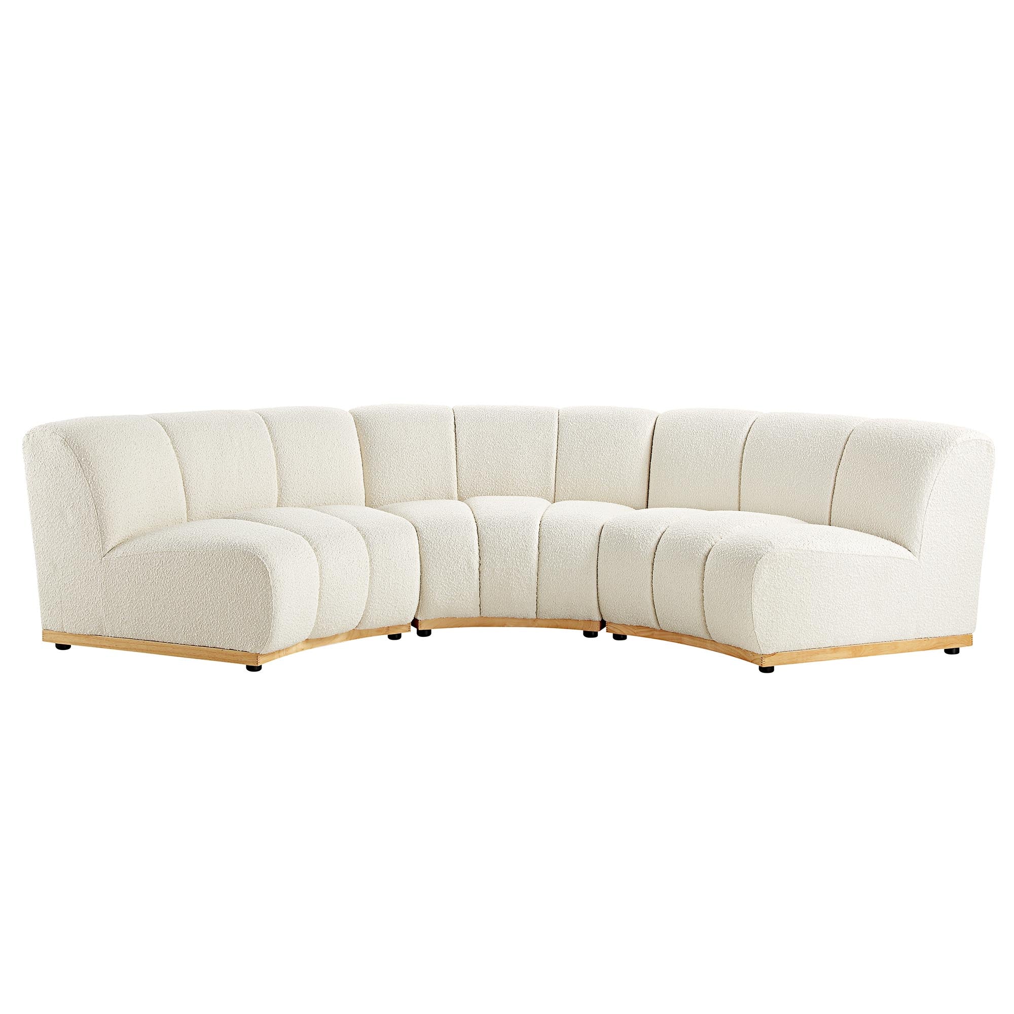Granvia Ecru Boucle Sectional Sofa, 3-Seater Curved Sofa