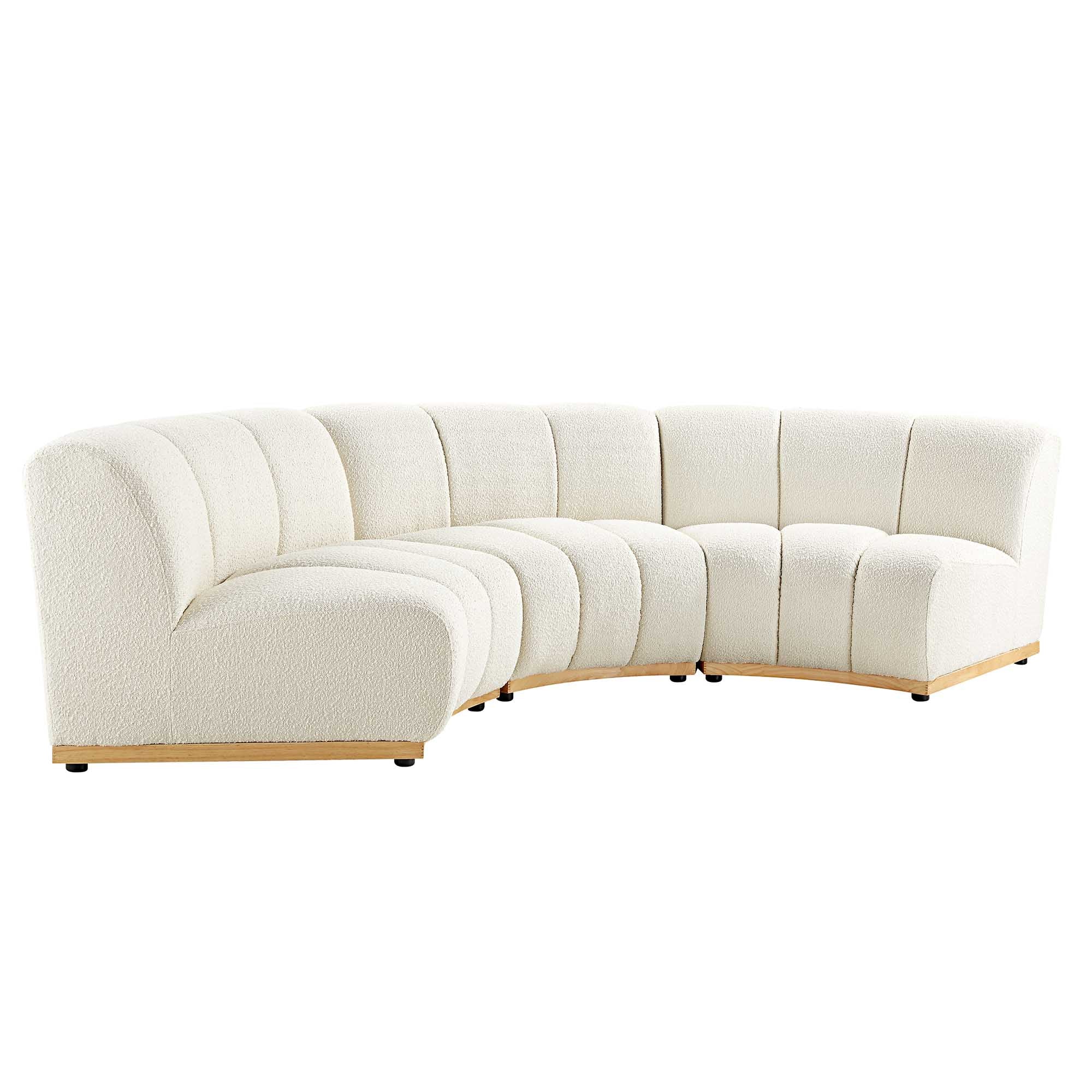 Granvia Ecru Boucle Sectional Sofa, 3-Seater Curved Sofa