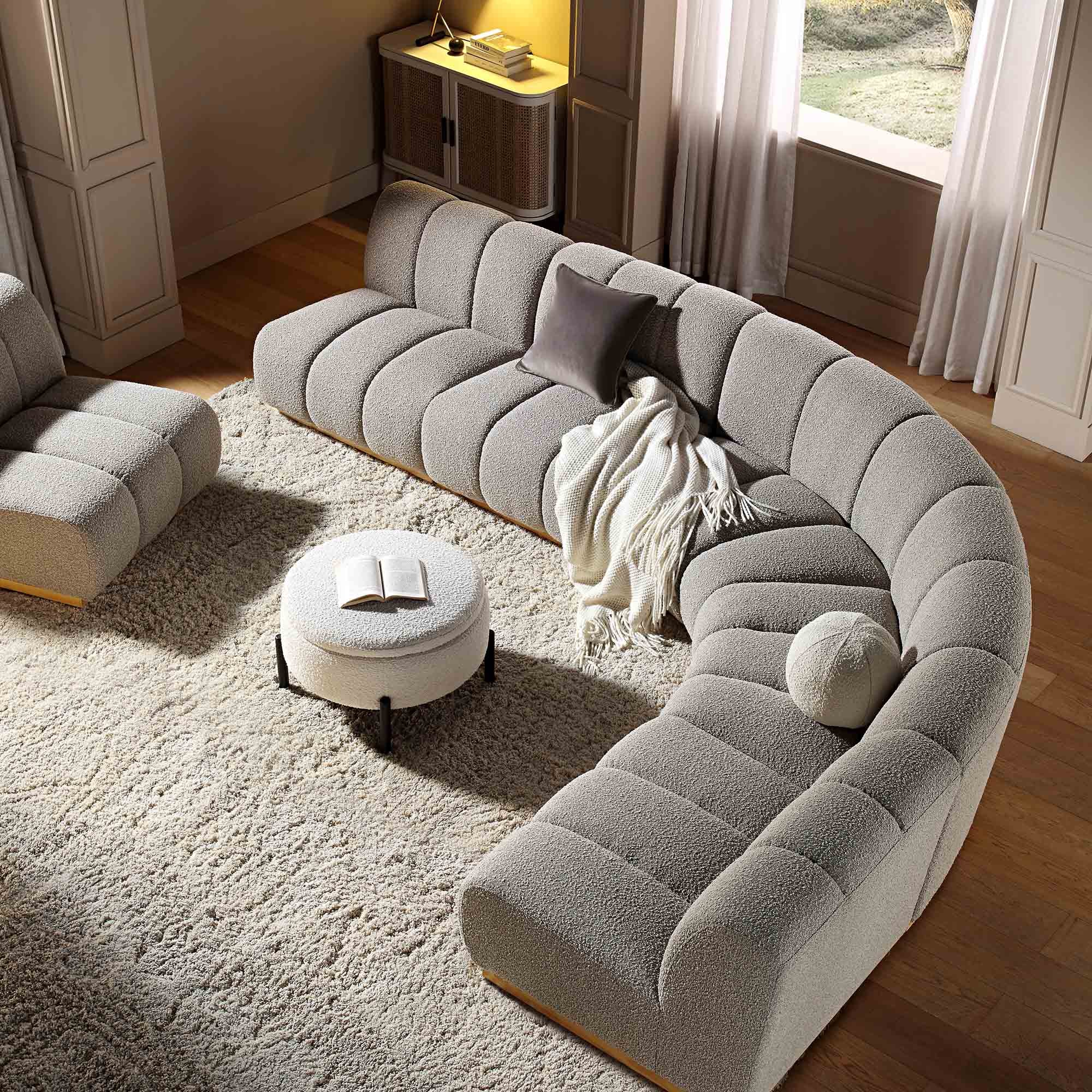 Granvia Taupe Boucle Sectional Sofa, 5-Seater Grand L-Shaped Sofa