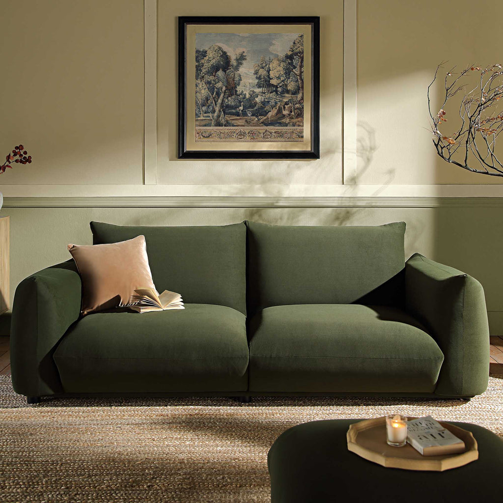 Gianni Three Seater Sofa, Moss Green Velvet | daals.com