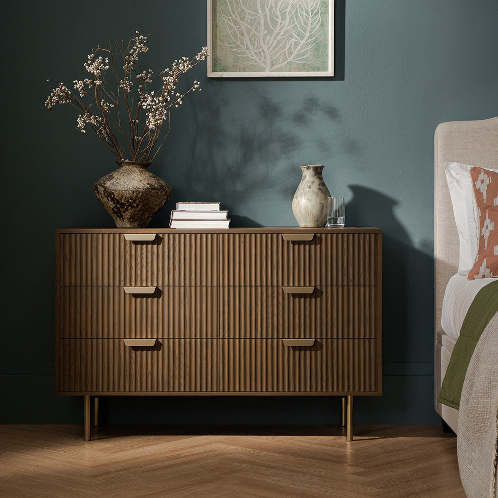 dark wood dresser Richmond Ridged Wide 6 Drawer Dresser, Ash No Discount Size:36/XS Bridesmaids in Dresses and Rustic Premium heirloom quality