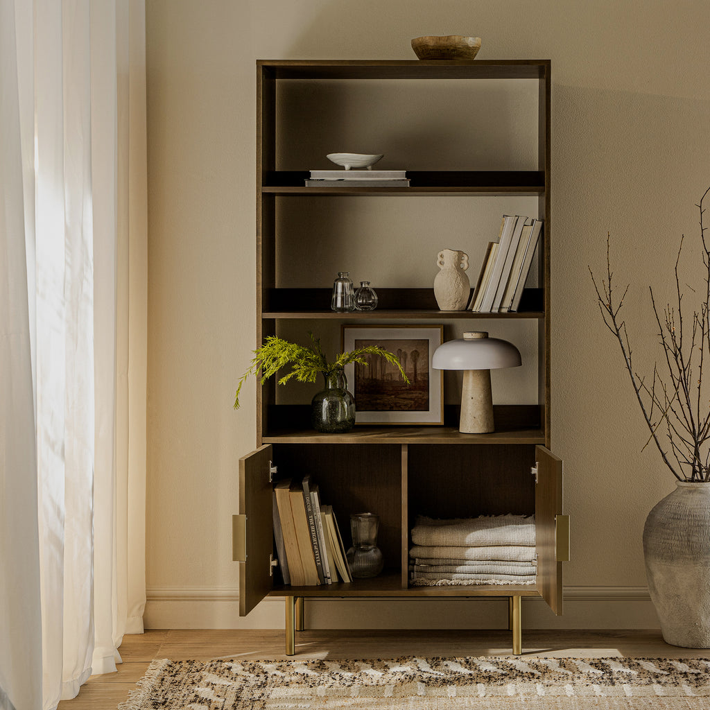Richmond Ridged Tall Bookcase with Doors, Dark Ash | daals.com