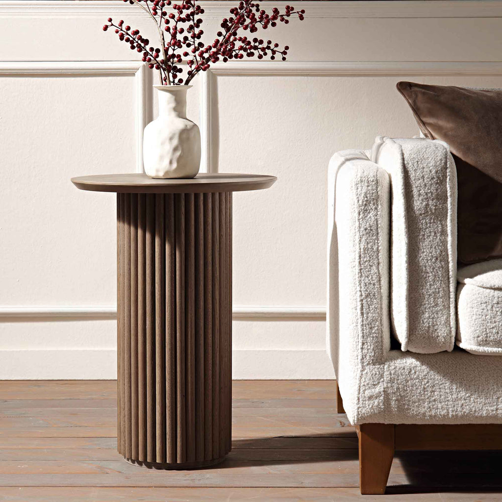 Maru Oak Round Side Table, Silver Oak | daals.com