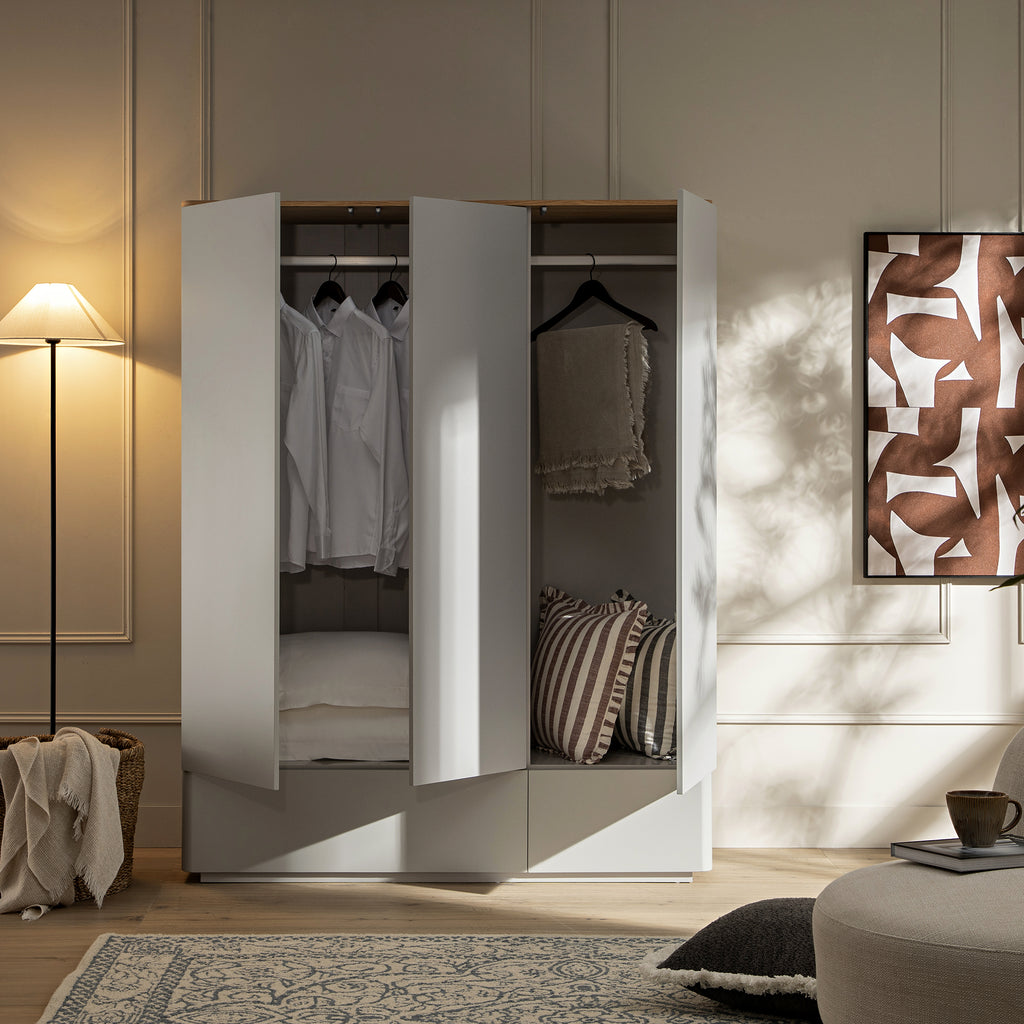 Agnes Curved Edge Triple Closet, Dove Gray with Oak Top | daals.com