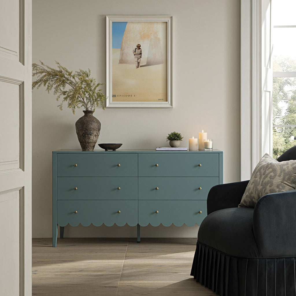 blue dresser with gold handles Repton Blue Two Tone Solid Wood 7 Drawer Bedroom Dresser
