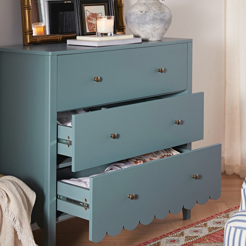 Henley Scalloped Edge 3 Drawer Dresser, Blue Spruce