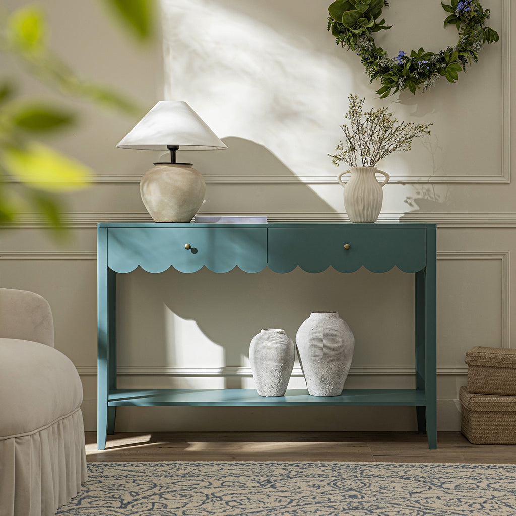 Henley Scalloped Edge Console Table, Blue Spruce | daals.com