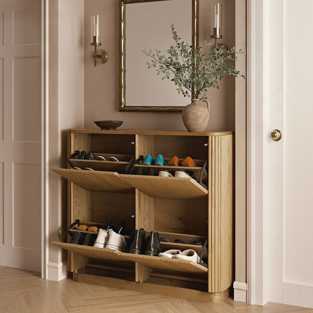 Maru 4-Door Shoe Storage Cabinet, Oak | daals.com