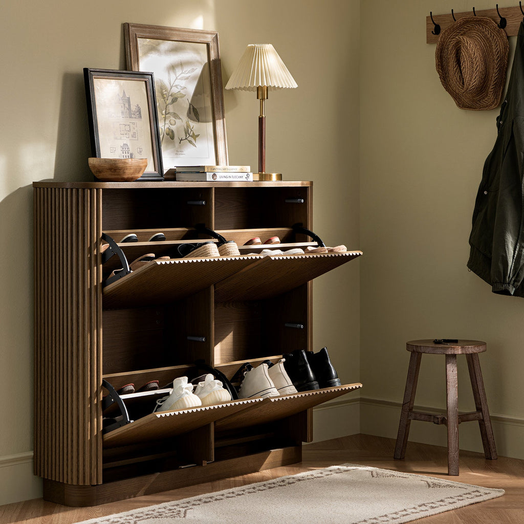 Maru 4-Door Shoe Storage Cabinet, Silver Oak | daals.com