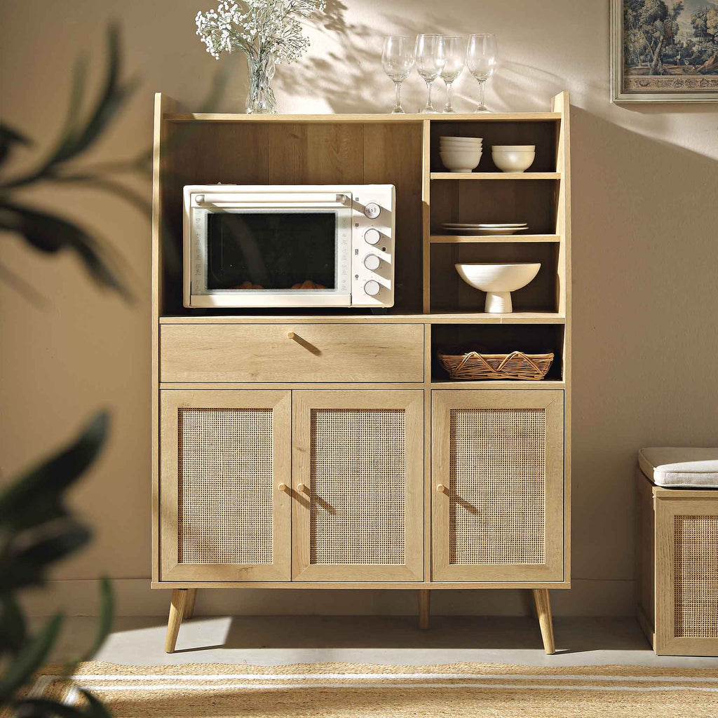 Frances Woven Rattan Kitchen Pantry Cabinet, Natural | daals.com