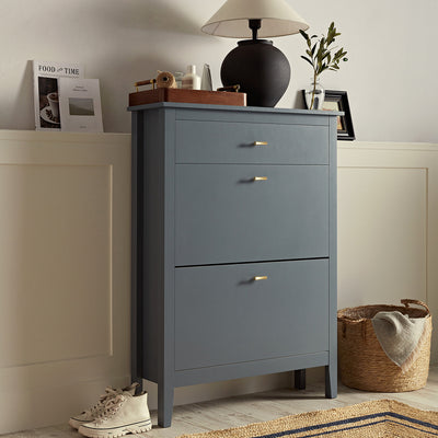 Oakham 2-Tier Shoe Cabinet with Top Drawer, Stormy Blue