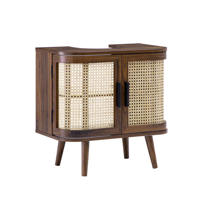 Izzy Curved Rattan Undersink Unit, Walnut