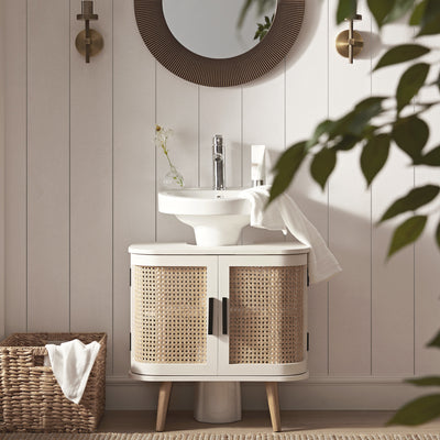 Izzy Curved Rattan Undersink Unit, White