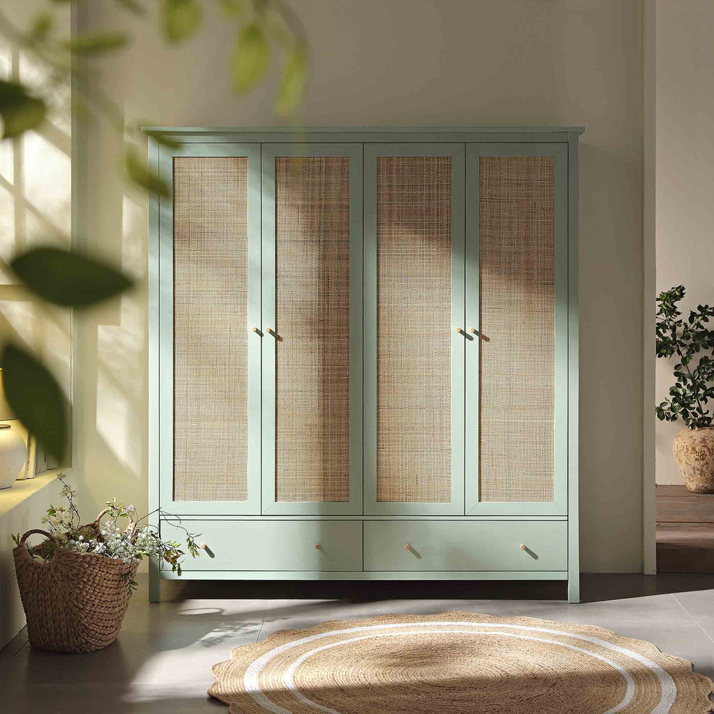 Frances Rattan 4-Door Closet with 2 Drawers, Mint | daals.com