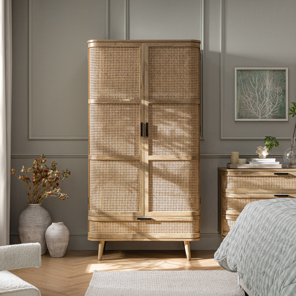 Izzy Curved Rattan Double Wardrobe, Natural | daals.com