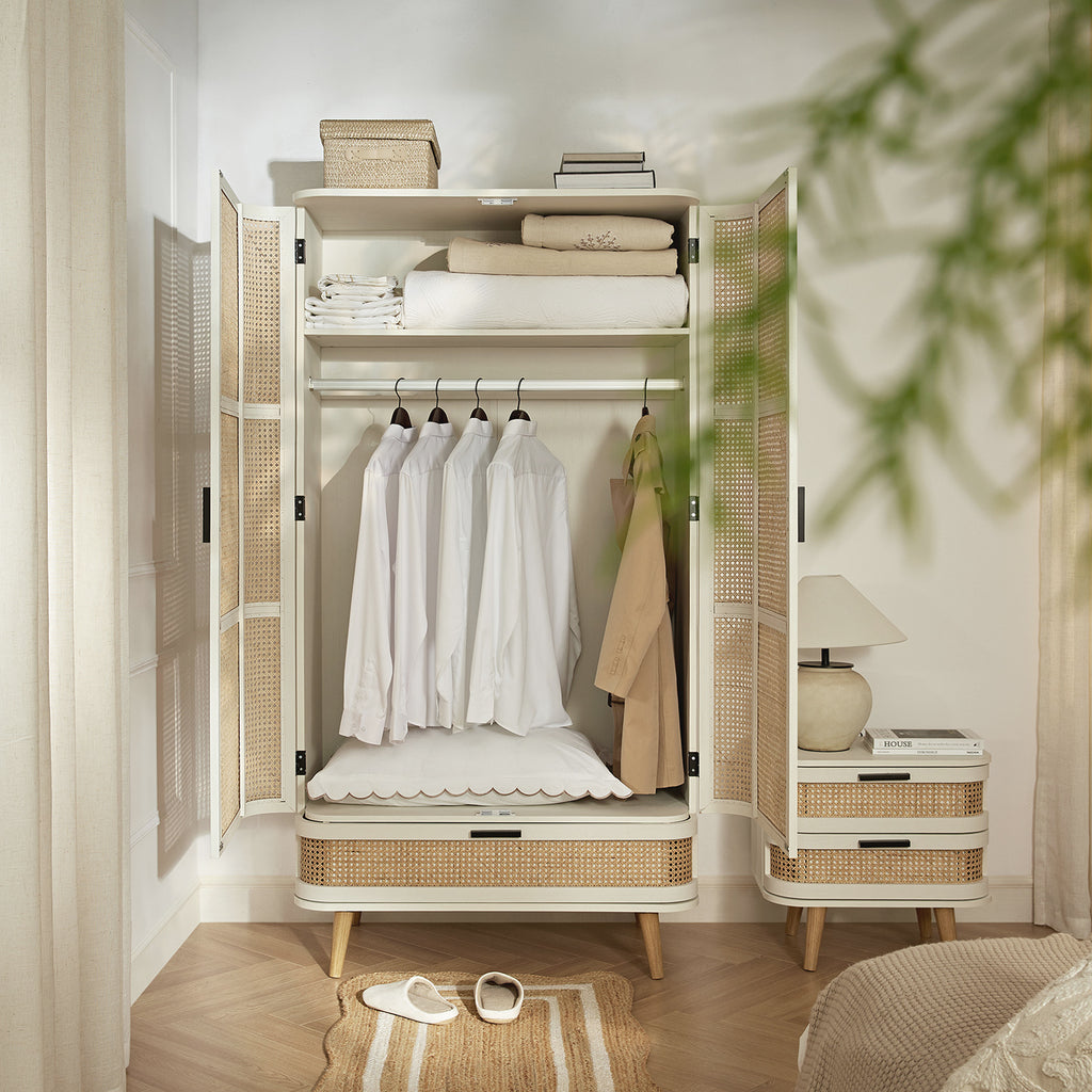 Izzy Curved Rattan Double Wardrobe, White | daals.com