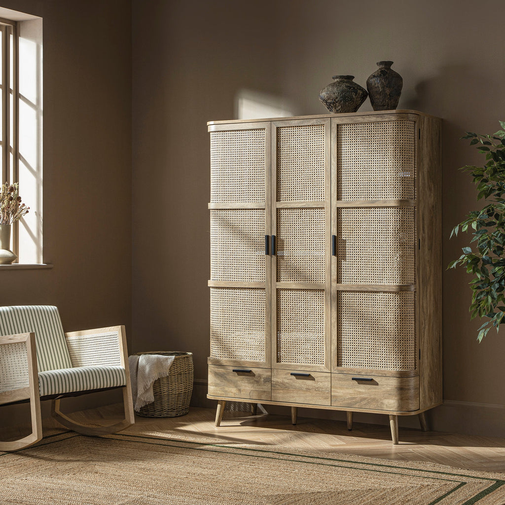 Izzy Curved Rattan Triple Closet, Natural | daals.com