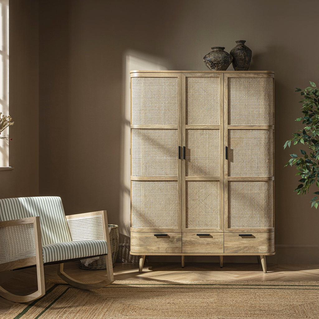 Izzy Curved Rattan Triple Closet, Natural | daals.com