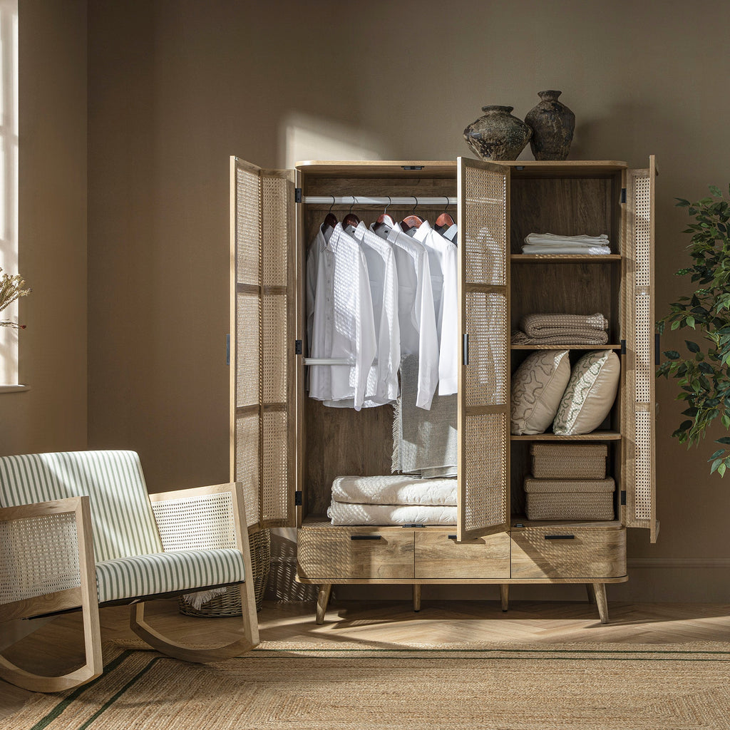 Izzy Curved Rattan Triple Closet, Natural | daals.com