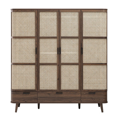 Izzy Curved Rattan 4-Door Closet, Walnut