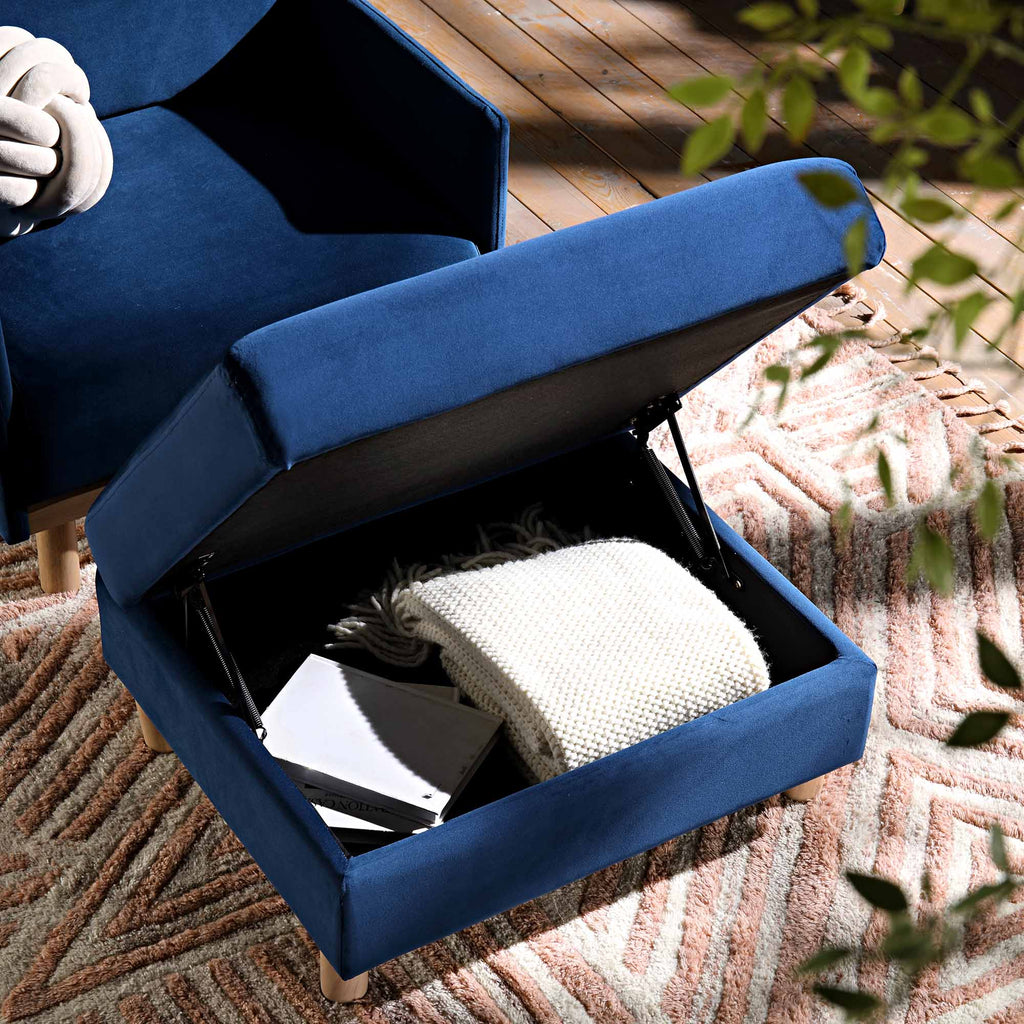 Timber Navy Blue Velvet Storage Ottoman | daals.com