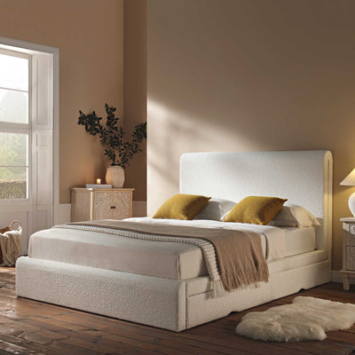 Hampstead Ecru Boucle Curved Bed with 4-Drawer Storage