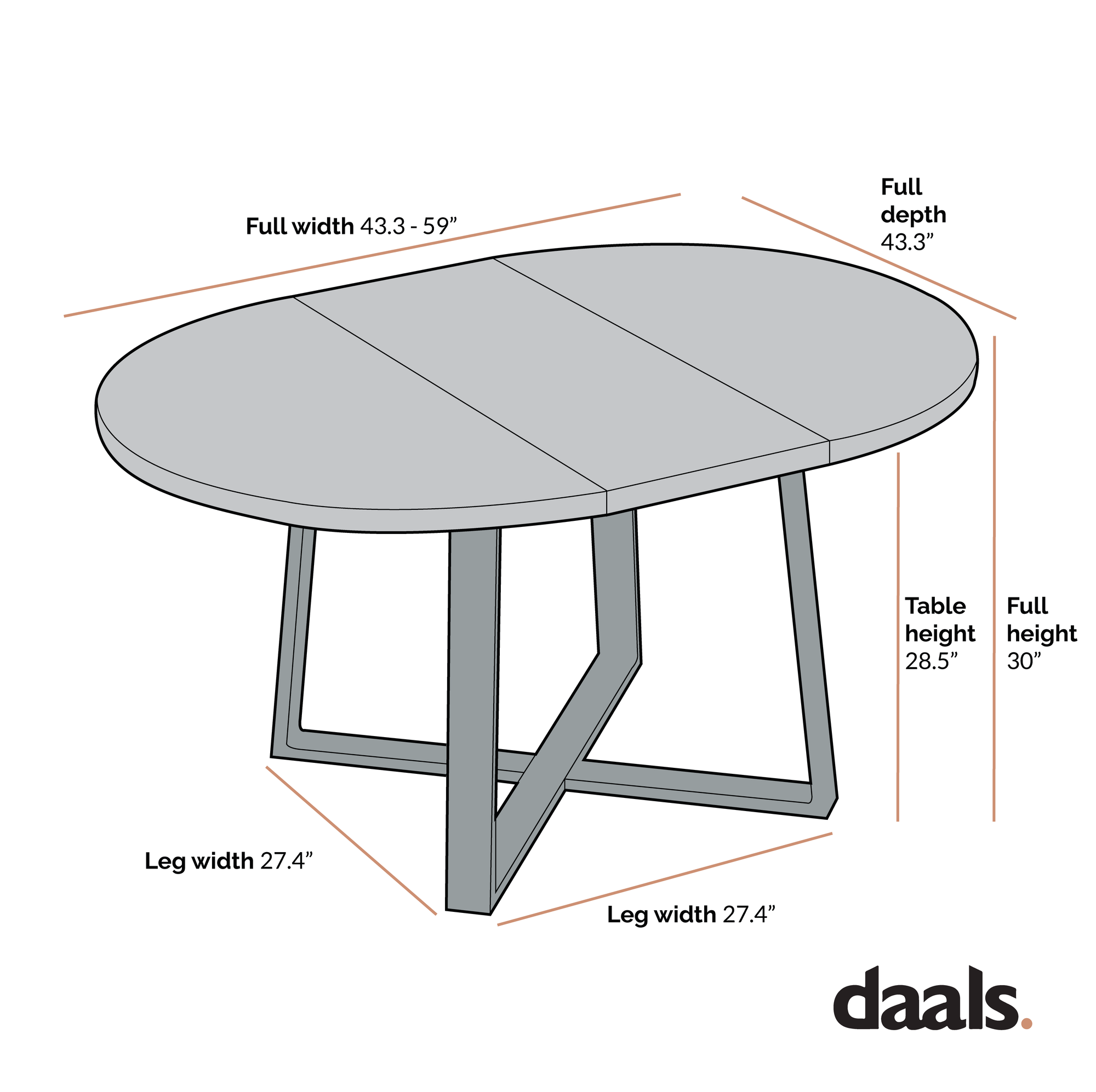BERN Extending Round Dining Table with Metal Legs