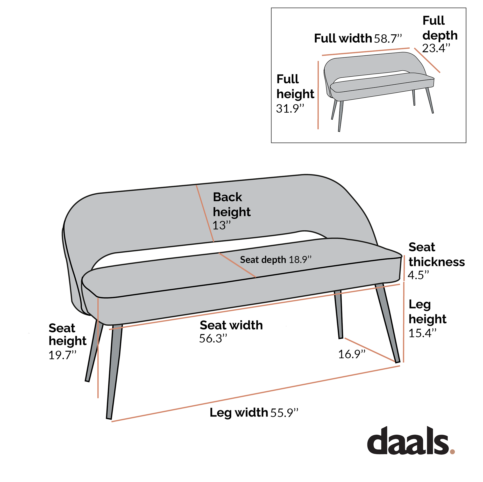 Oakley Champagne Velvet Upholstered 3 Seater Dining Bench with Contrast Piping