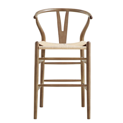 Hansel Wooden Natural Weave Wishbone Counter Stool, Light Walnut Colour Frame