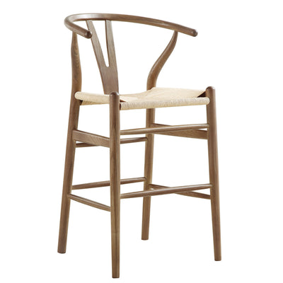 Hansel Wooden Natural Weave Wishbone Counter Stool, Light Walnut Colour Frame