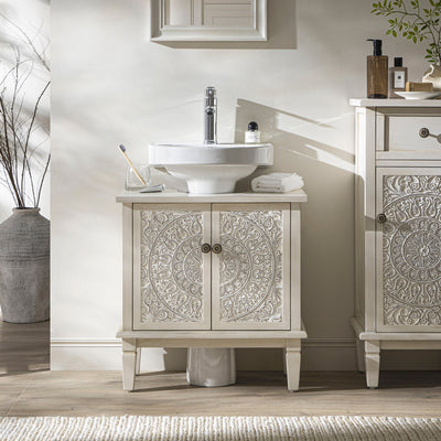 Chantilly Whitewashed Carved Bathroom Vanity Unit