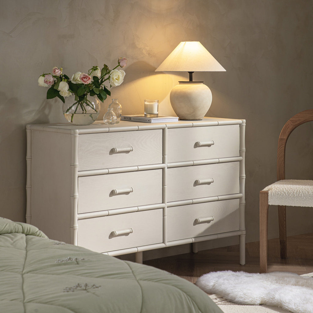 Elstowe Faux Bamboo 6-Drawer Dresser, Shaded White Elstowe Faux Bamboo 6-Drawer Dresser, Shaded White