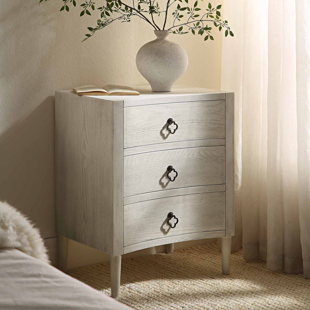 Thalia Concave 3 Drawer Nightstand, Washed White | daals.com