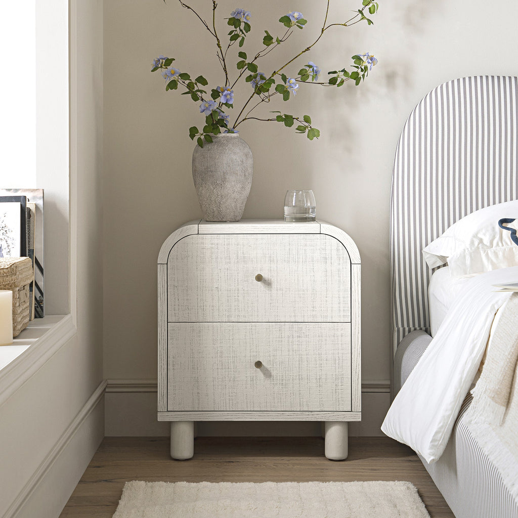 Maude 2 Drawer Nightstand, Washed White Ash with Raffia | daals.com