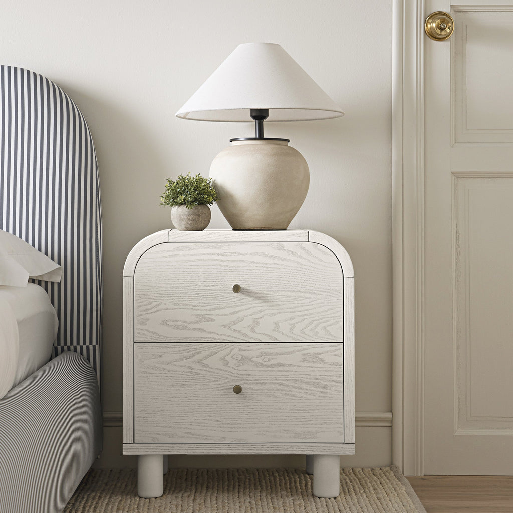 Maude 2 Drawer Nightstand, Washed White Ash | daals.com