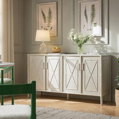 Elstowe Faux Bamboo Large Sideboard, Shaded White