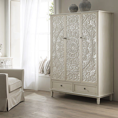 Chantilly Whitewashed Carved Triple Closet