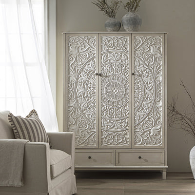 Chantilly Whitewashed Carved Triple Closet