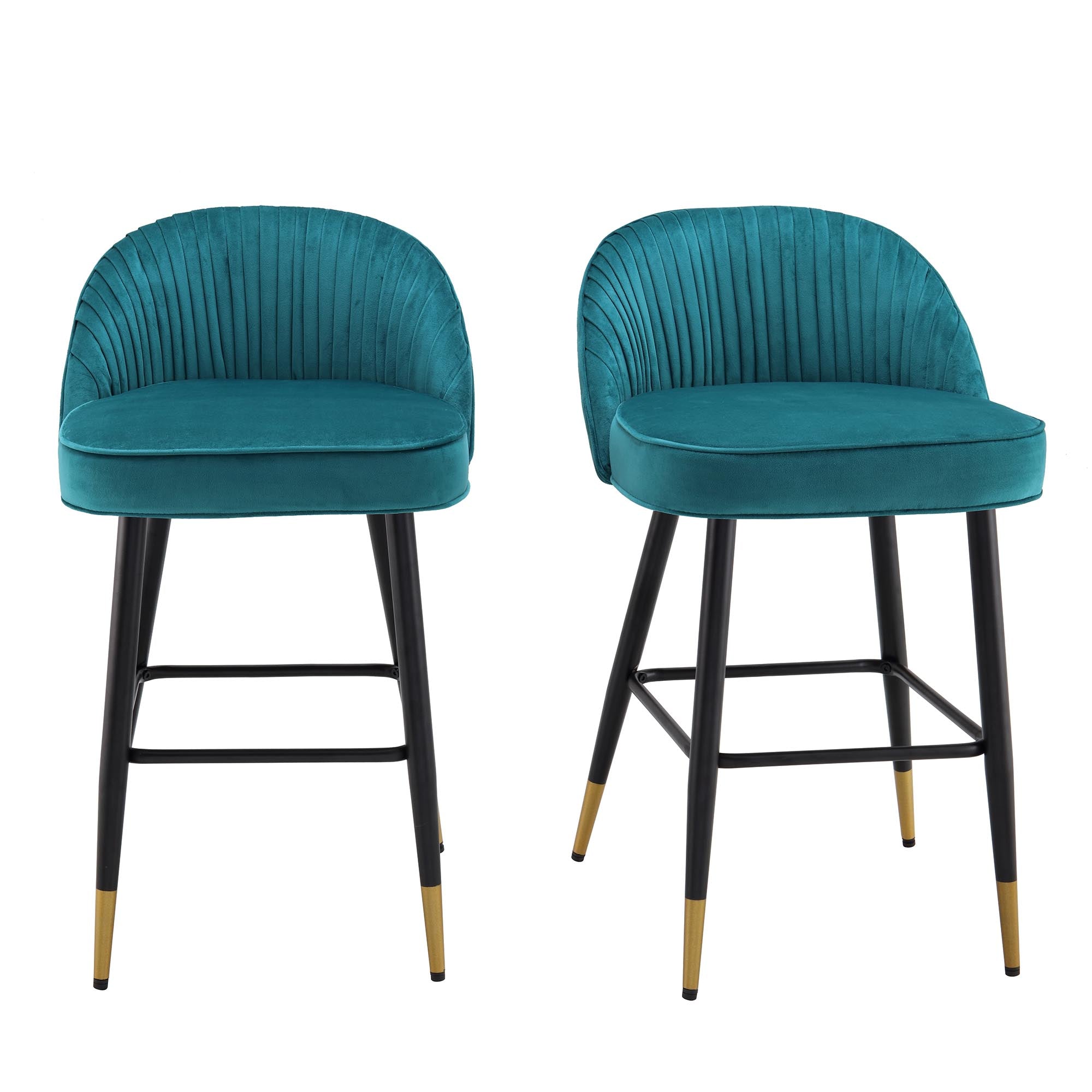 Miyae Set of 2 Pleated Teal Velvet Upholstered Counter Stools