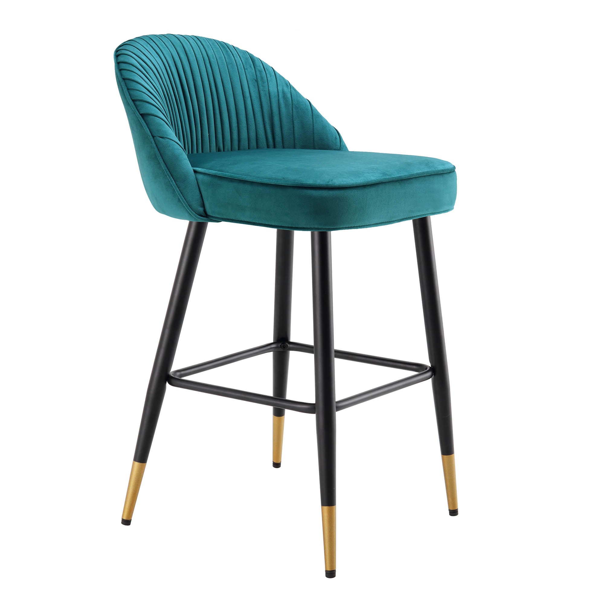 Miyae Set of 2 Pleated Teal Velvet Upholstered Counter Stools