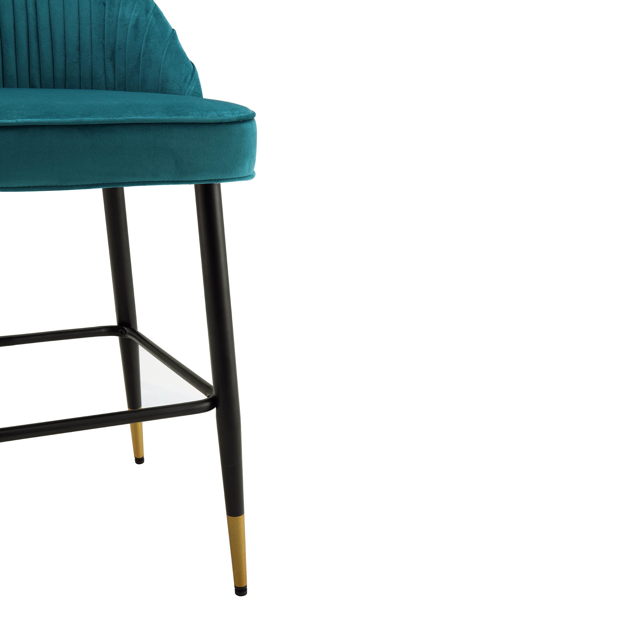 Miyae Set of 2 Pleated Teal Velvet Upholstered Counter Stools