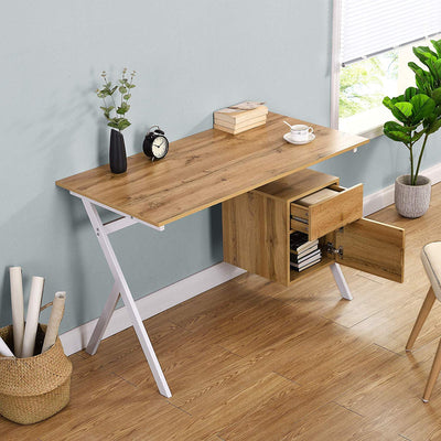 Sion Oak Office Desk with Drawer & Cupboard