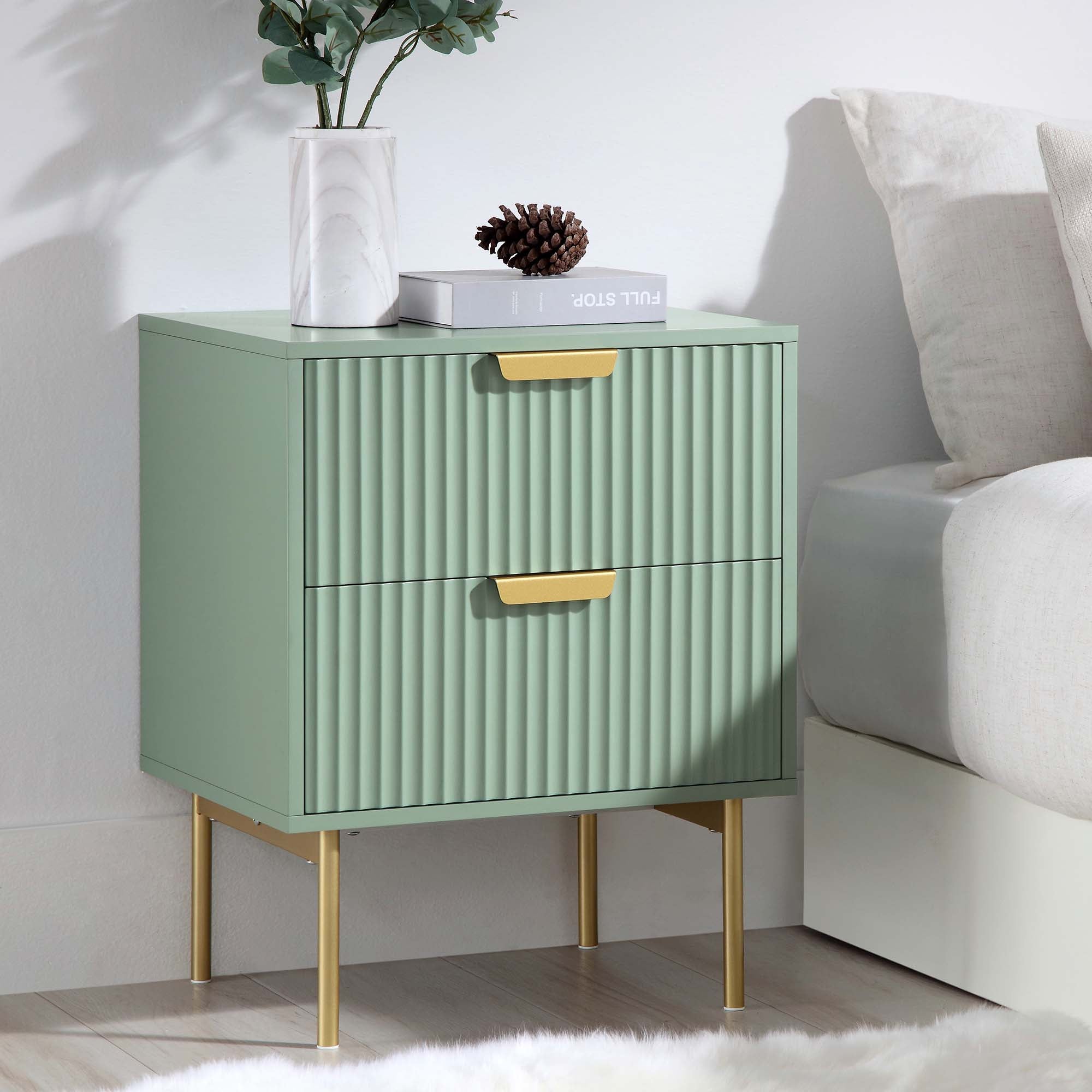 Richmond Ridged 2 Drawer Nightstand, Matte Sage Green