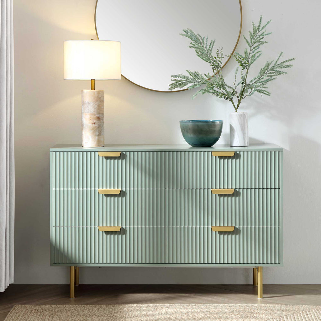 Richmond Ridged Wide 6 Drawer Dresser, Matte Sage Green Richmond Ridged Wide 6 Drawer Dresser, Matte Sage Green