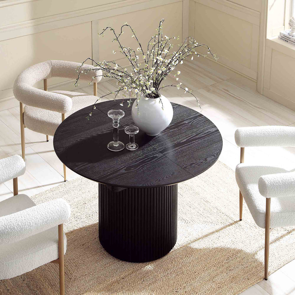 Maru Round 4-6 Seater Extending Oak Pedestal Dining Table, Black ...