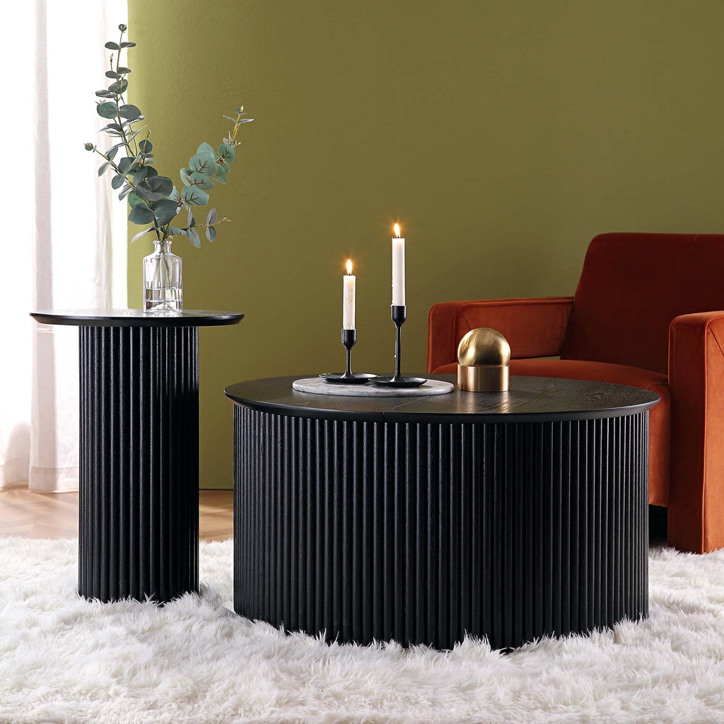 Maru Oak Round Coffee Table with Storage, Black | daals.com