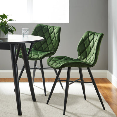 Ampney Velvet Diamond Stitch Set of 2 Dining Chairs with Metal Legs (Green Velvet)