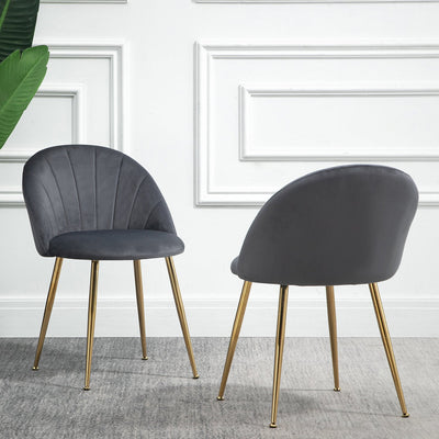 Milverton Pair of 2 Velvet Dining Chairs with Golden Chrome Legs (Gray)